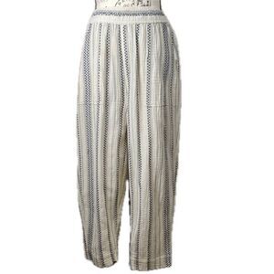 Madewell Sz M Lightspun Pull-On Balloon Cropped Pants Blue Ivory Elastic Waist